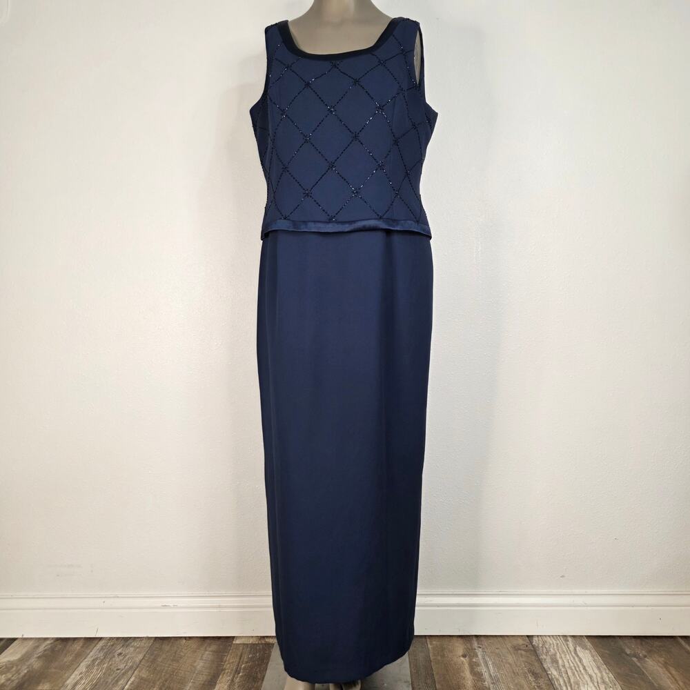 Karen Miller Womens 18 Navy Beaded Evening Gown Formal Mother of Bride Maxi
